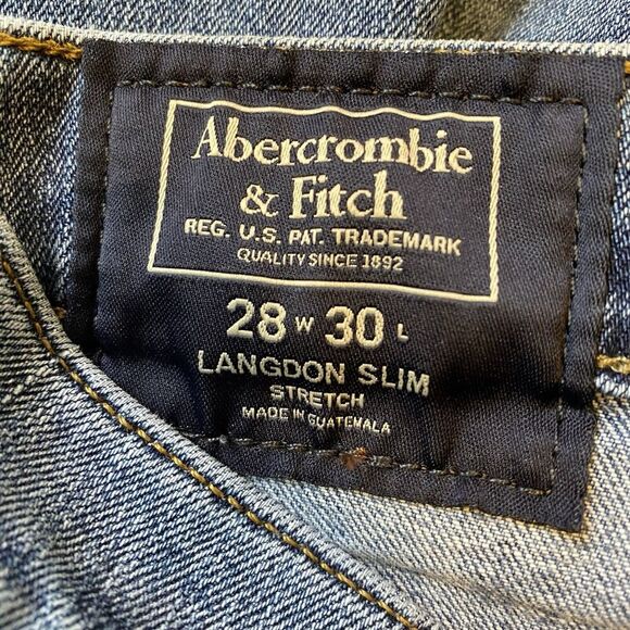 Abercrombie & Fitch Jeans Men 28W 30L Langdon Slim Stretch Denim Flat Front Blue - Picture 3 of 9